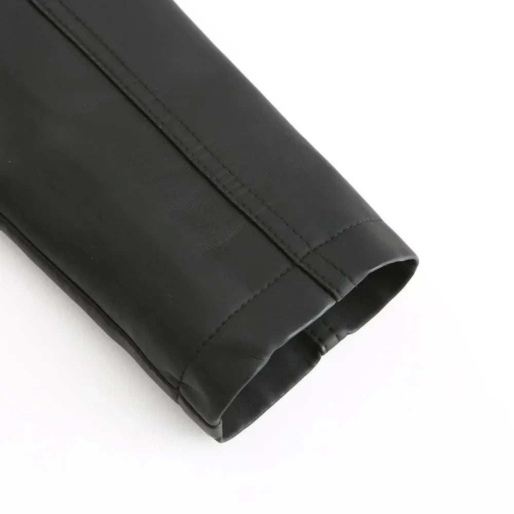 Jaqueta Couro Sintético Moto Biker Gola Alta Slim Chic Lenogue