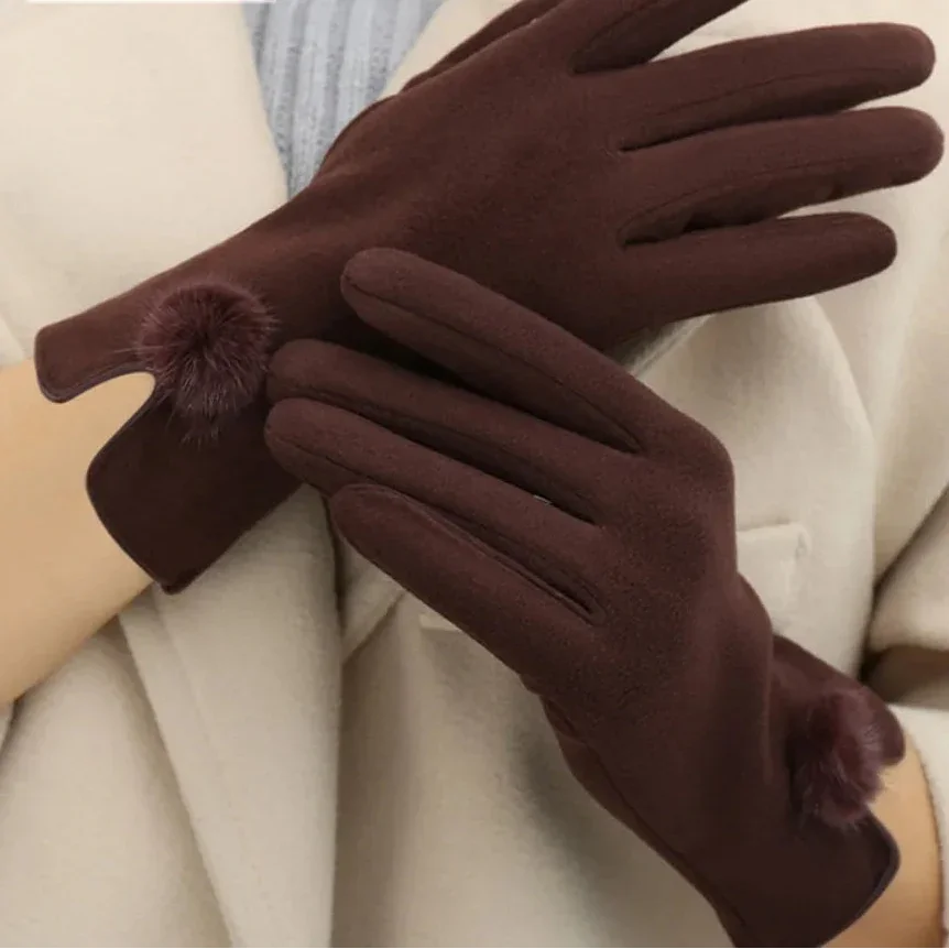 Luvas de Couro Sintético com Suede e Touch Screen Chic Lenogue Marrom