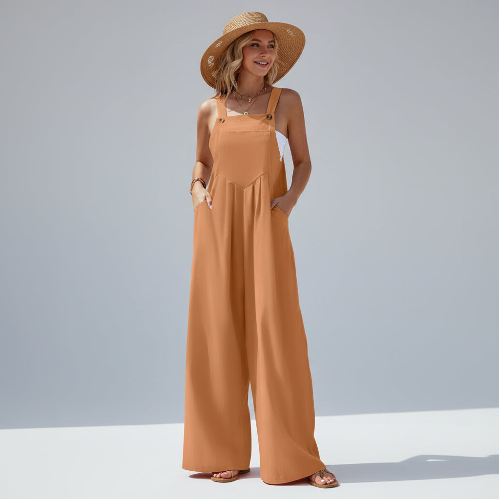 Macacão Estilo étnico Casual Elegante com Perna Larga Lenogue Laranja / p