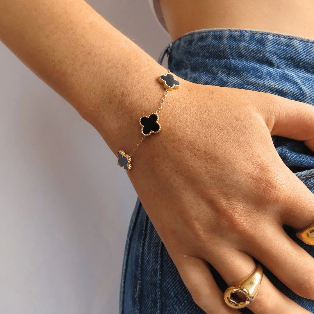 Pulseira Glamorous Vintage Alhambra 5 Trevos Lenogue Preto