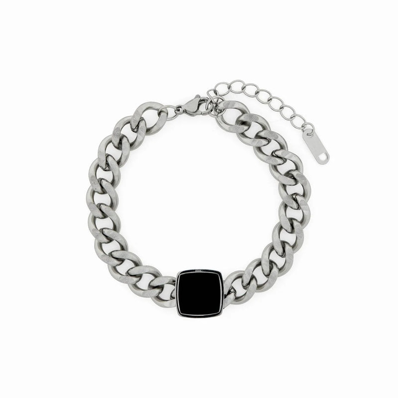 Pulseira Noble de Corrente Pingente ônix Prata Lenogue 16cm