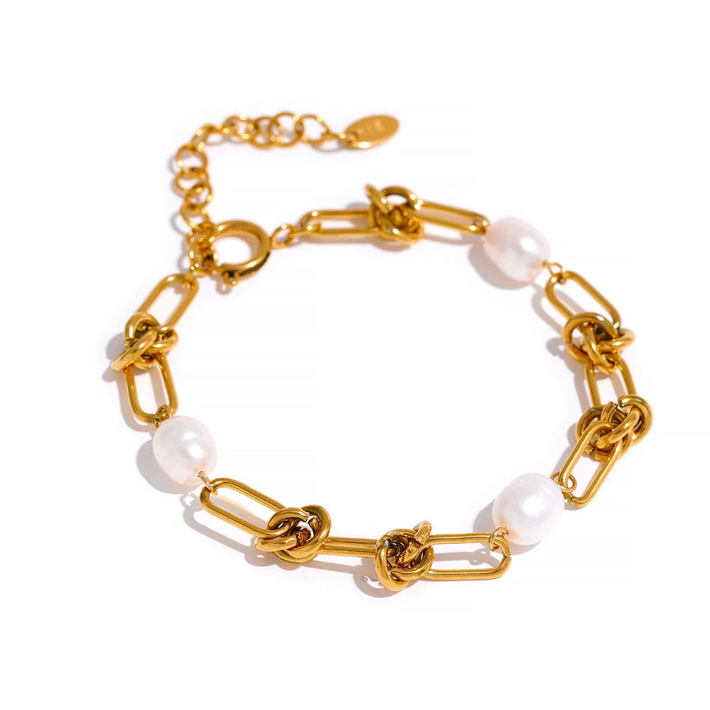 Pulseira Radiant Nó e Pérolas Lenogue Ouro