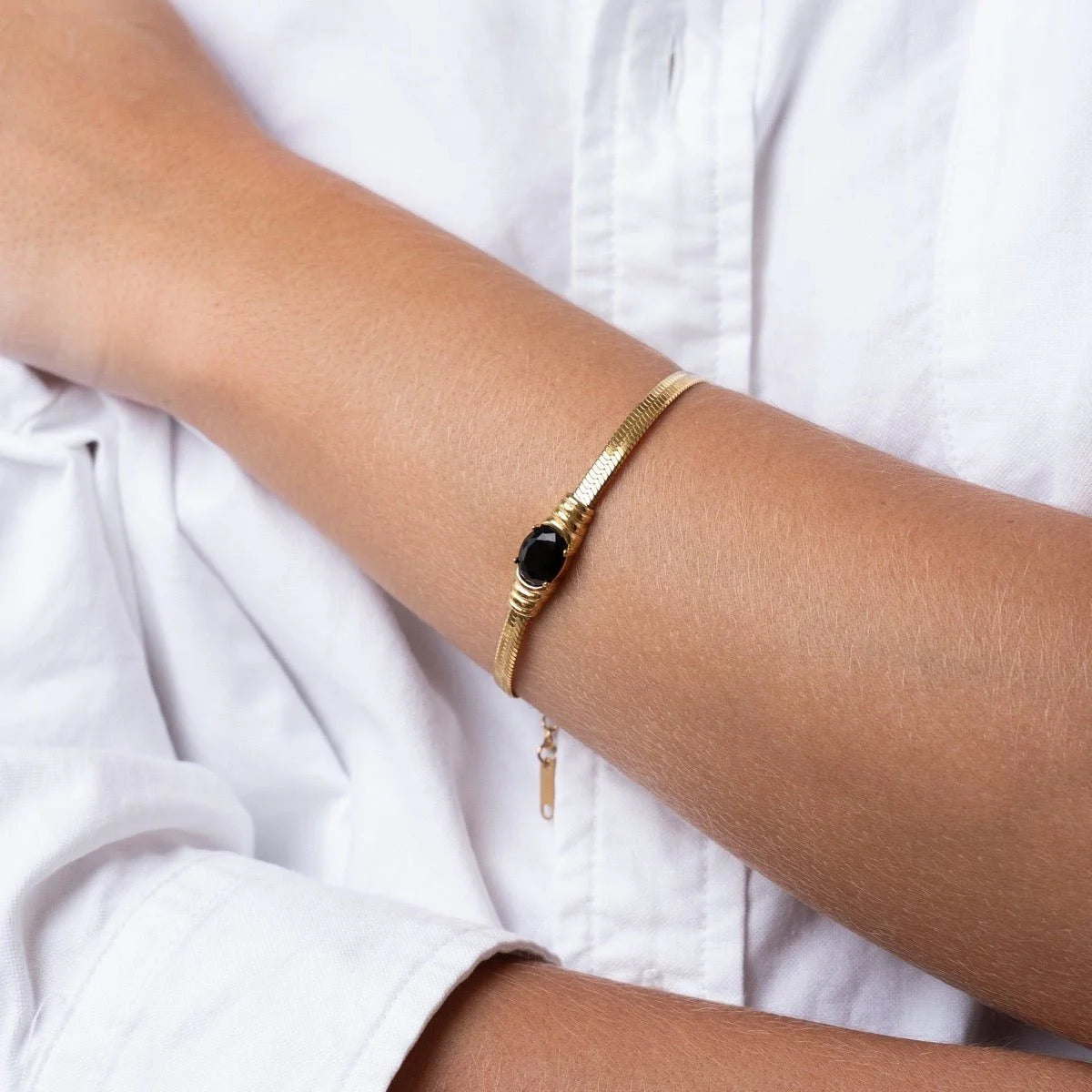 Pulseira Royal Malha Pedra ônix Lenogue Ouro