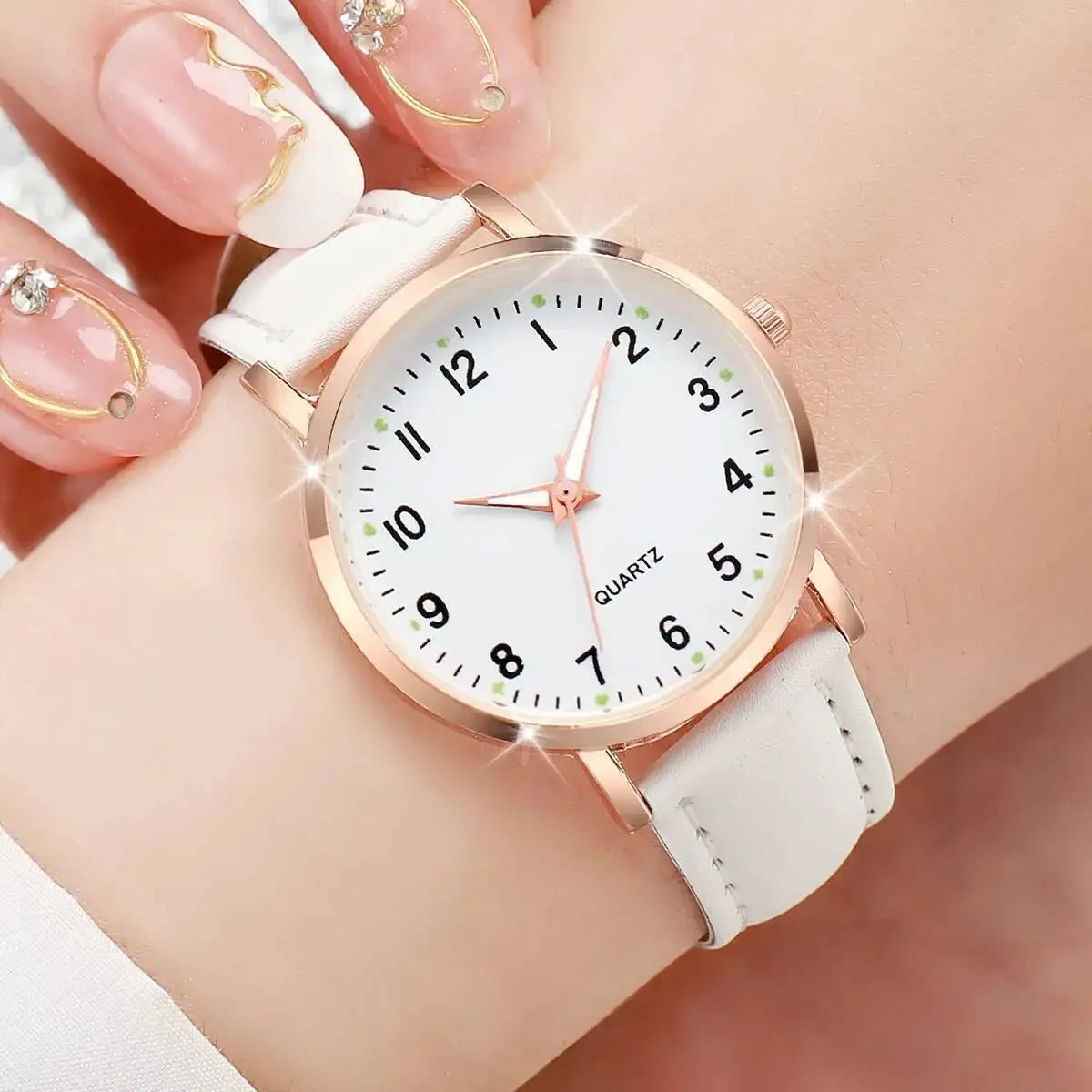 Relógio Feminino Quartzo Couro Mostrador Minimalista Lenogue Branco