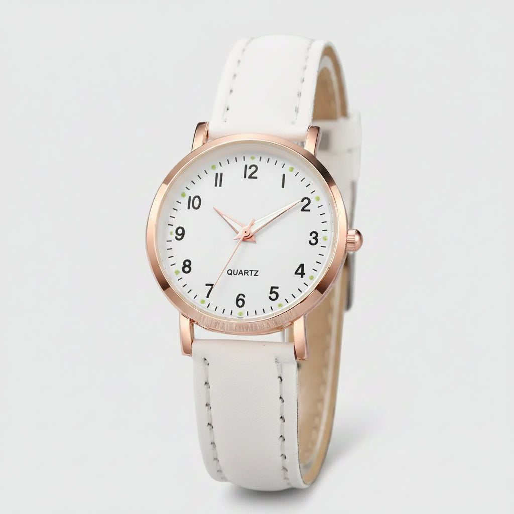 Relógio Feminino Quartzo Couro Mostrador Minimalista Lenogue Branco