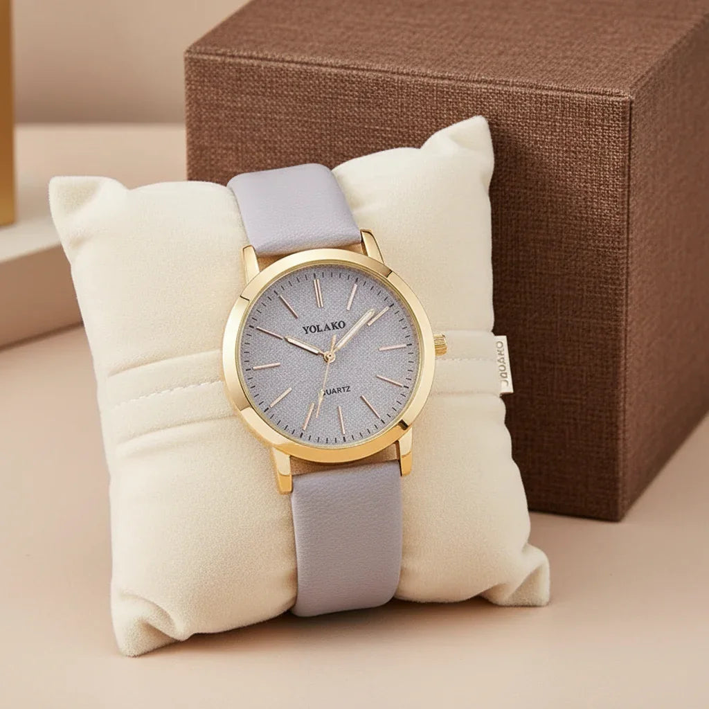 Relógio Feminino Quartzo Pulseira de Couro sem Marcadores Lenogue Cinza