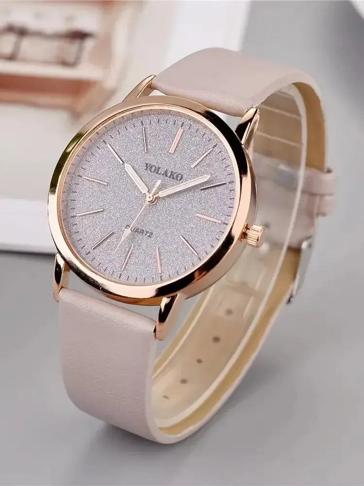 Relógio Feminino Quartzo Pulseira de Couro sem Marcadores Lenogue