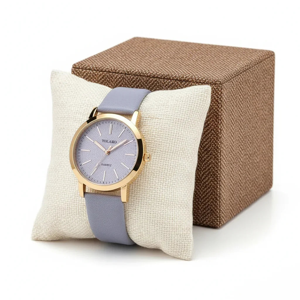 Relógio Feminino Quartzo Pulseira de Couro sem Marcadores Lenogue Azul