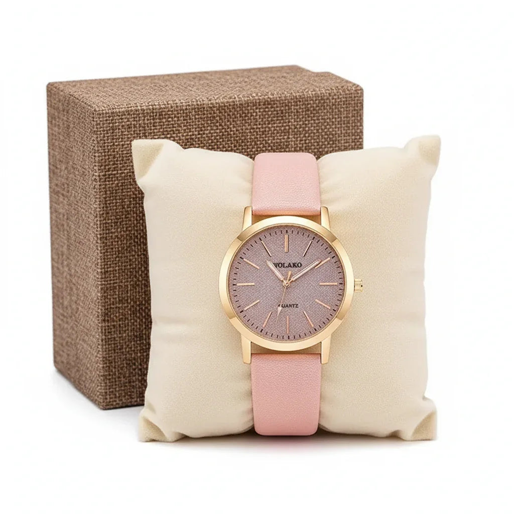 Relógio Feminino Quartzo Pulseira de Couro sem Marcadores Lenogue Rosa