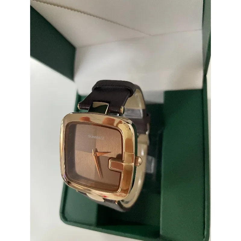 Relógio Feminino Quartzo Ultrafino Couro Legítimo Lenogue Marrom