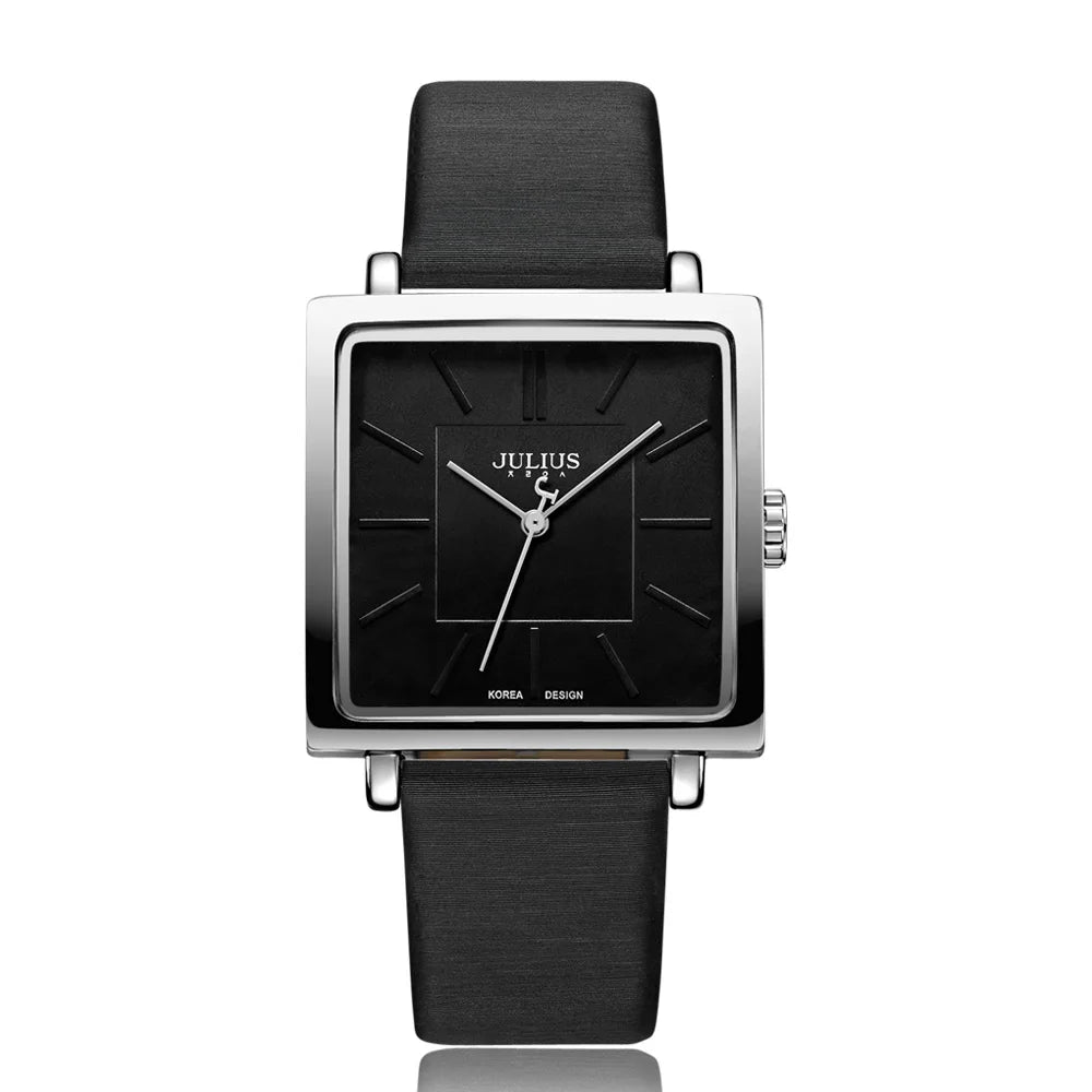 Relógio Quadrado de Couro com Pulseira Ajustável Élégant Lenogue