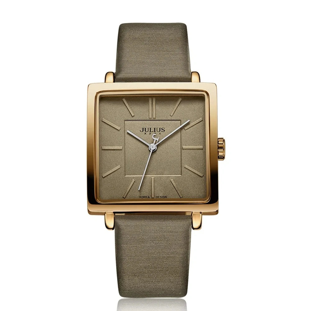 Relógio Quadrado de Couro com Pulseira Ajustável Élégant Lenogue