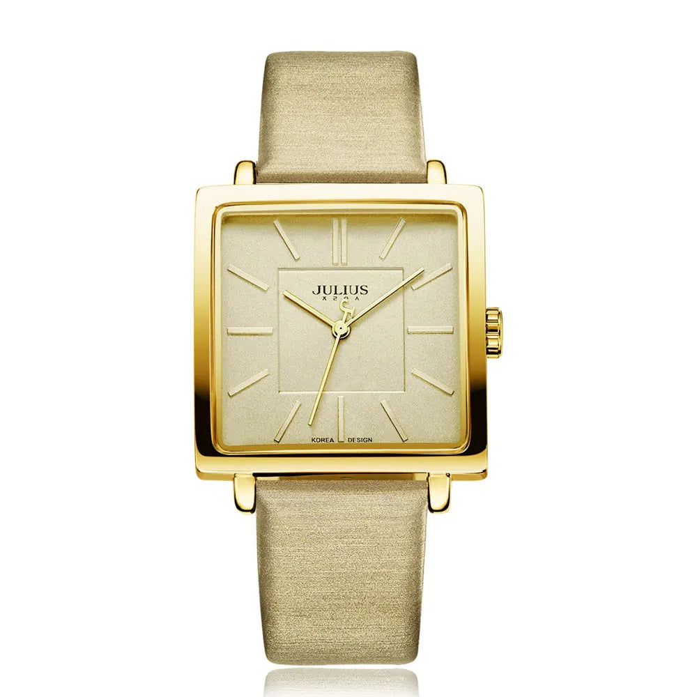 Relógio Quadrado de Couro com Pulseira Ajustável Élégant Lenogue