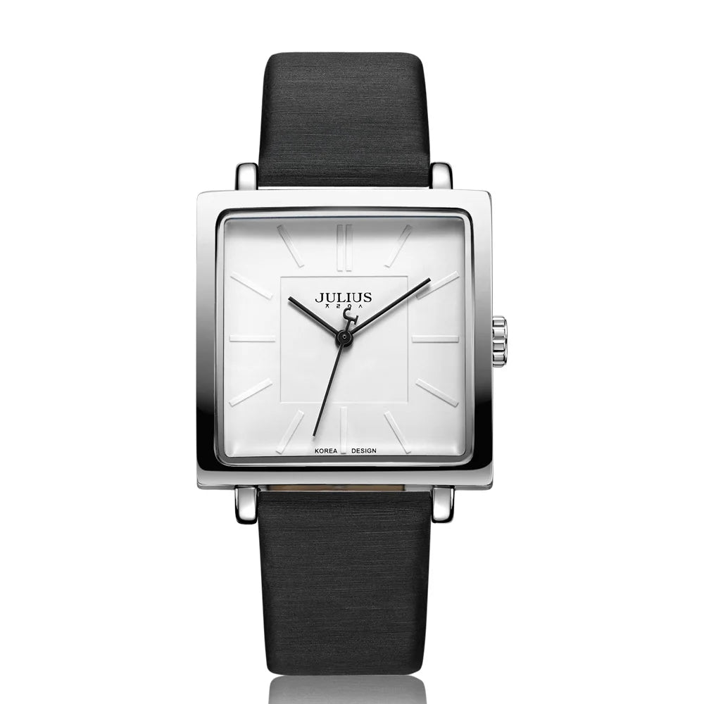 Relógio Quadrado de Couro com Pulseira Ajustável Élégant Lenogue