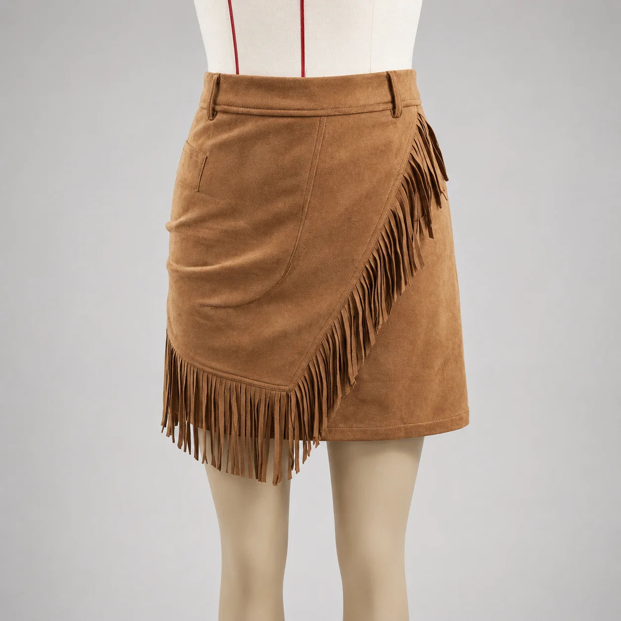 Saia Curta de Suede com Franjas Marrom Vintage Chic Lenogue