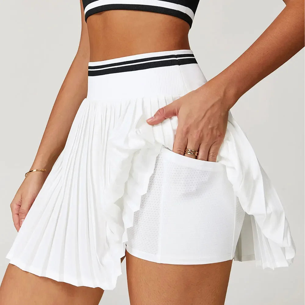 Saia Shorts de Nylon Plissada com Elastano e Cós Alto Lenogue