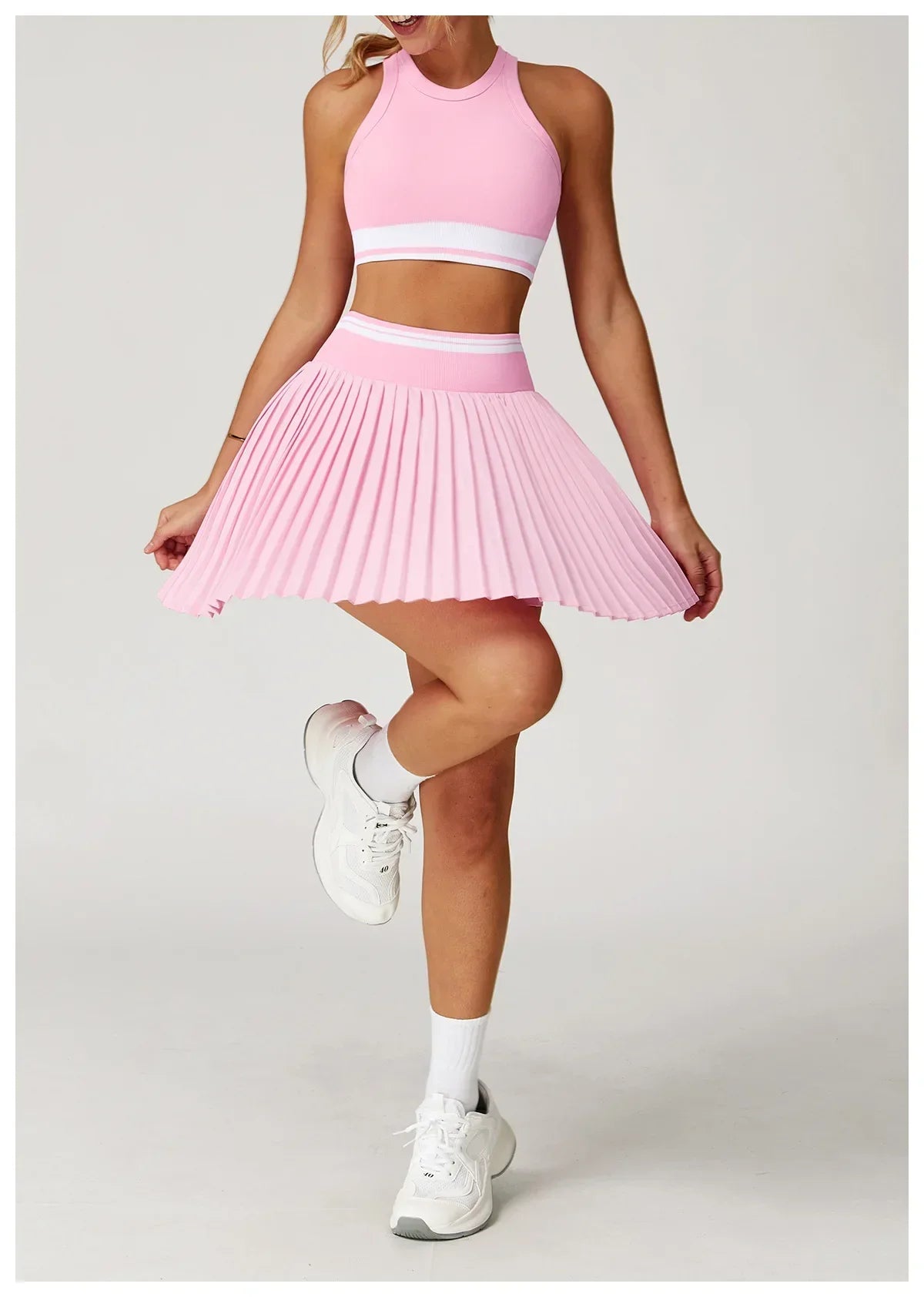 Saia Shorts de Nylon Plissada com Elastano e Cós Alto Lenogue Rosa / p