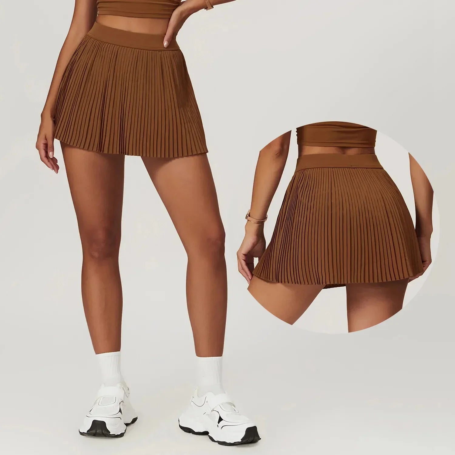 Saia Shorts de Nylon Plissada com Elastano Lenogue