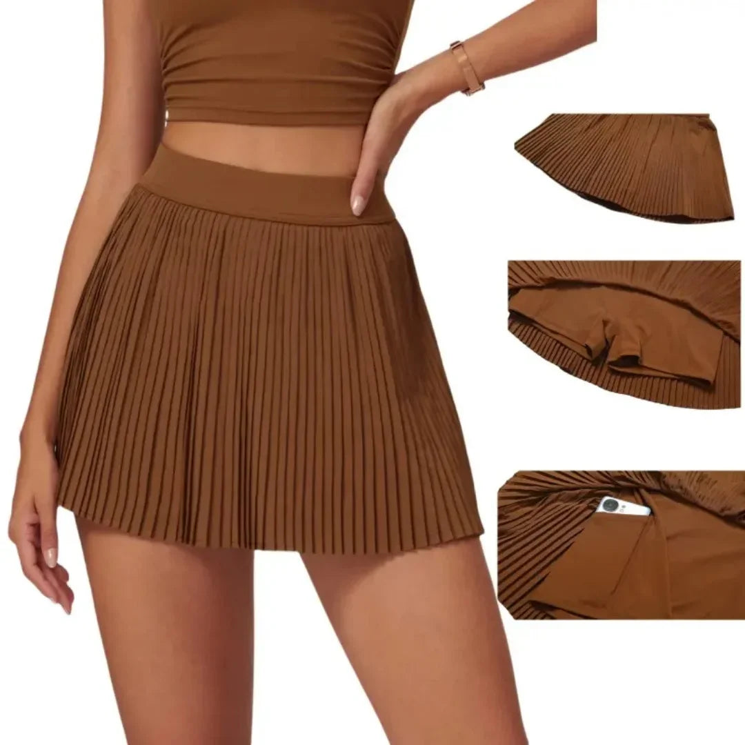 Saia Shorts de Nylon Plissada com Elastano Lenogue