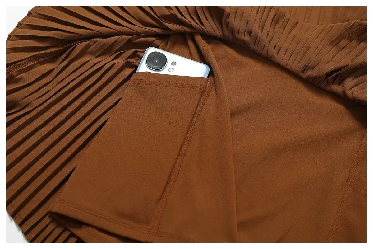 Saia Shorts de Nylon Plissada com Elastano Lenogue