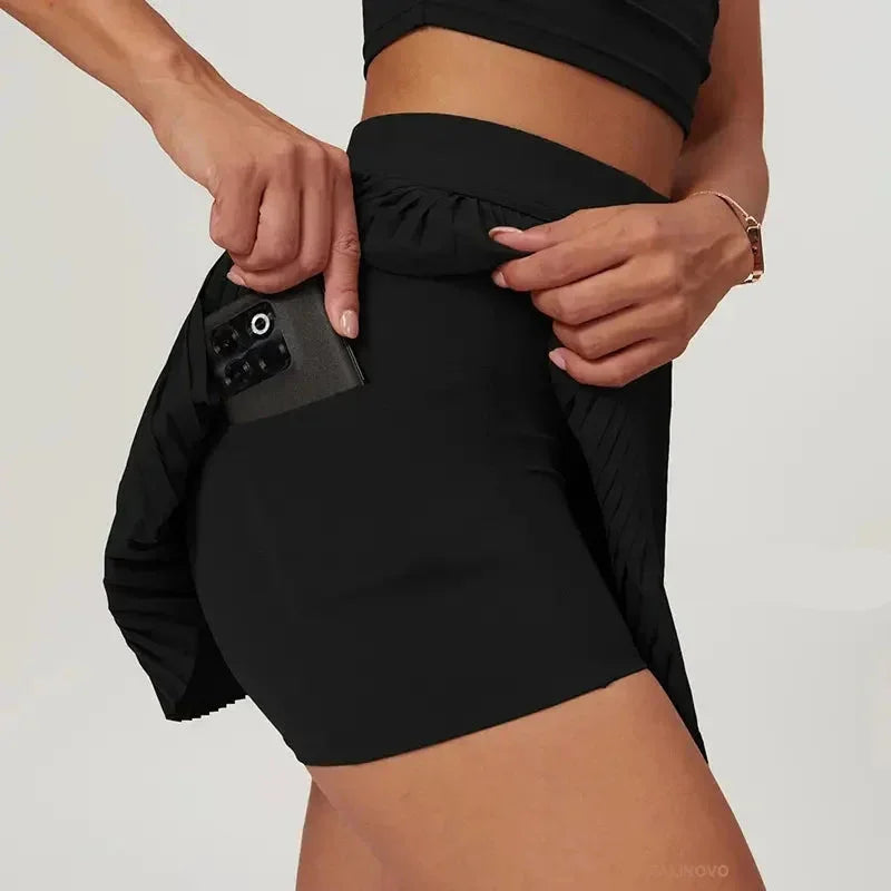 Saia Shorts de Nylon Plissada com Elastano Lenogue Preto / p