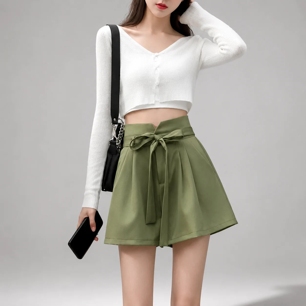 Shorts de Alfaiataria com Cintura Alta e Bolsos Chic Lenogue