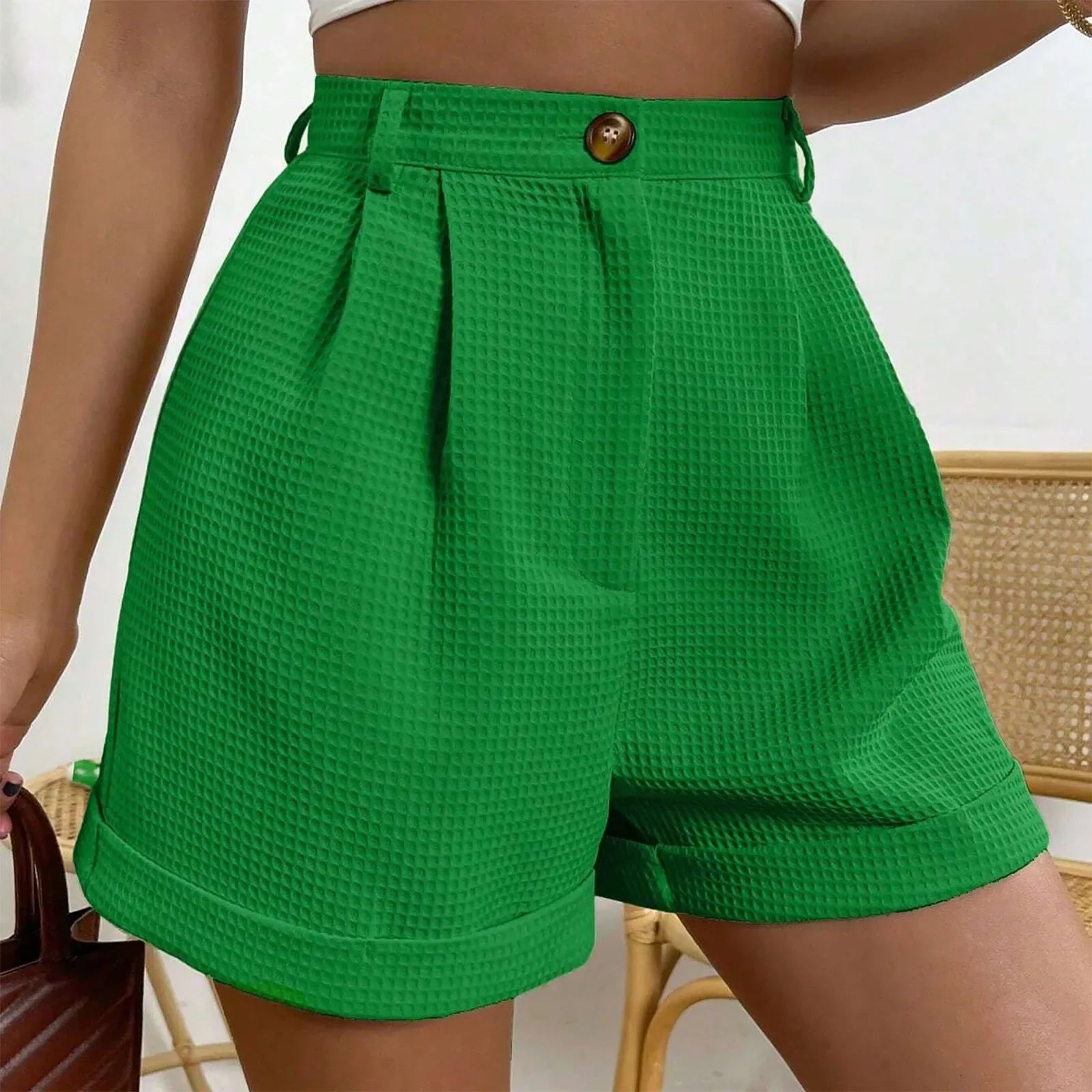 Shorts Xadrez com Bolsos e Cintura Média élégant Lenogue