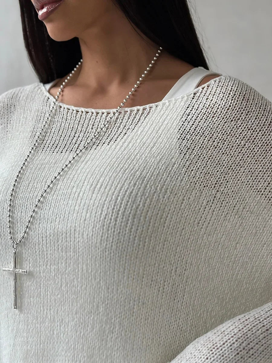 Suéter de Tricot Vazado Algodão e Acrílico Lenogue