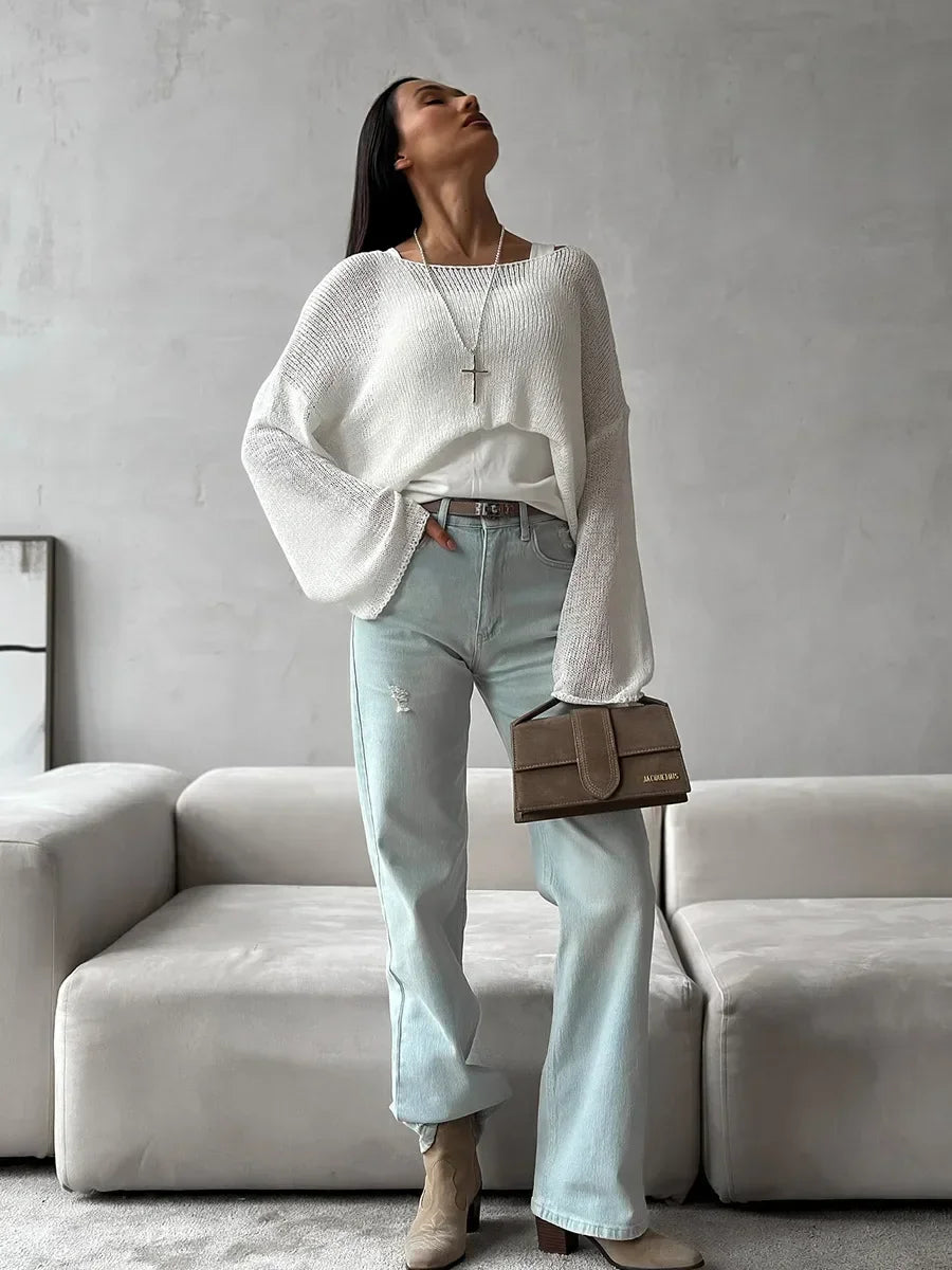 Suéter de Tricot Vazado Algodão e Acrílico Lenogue