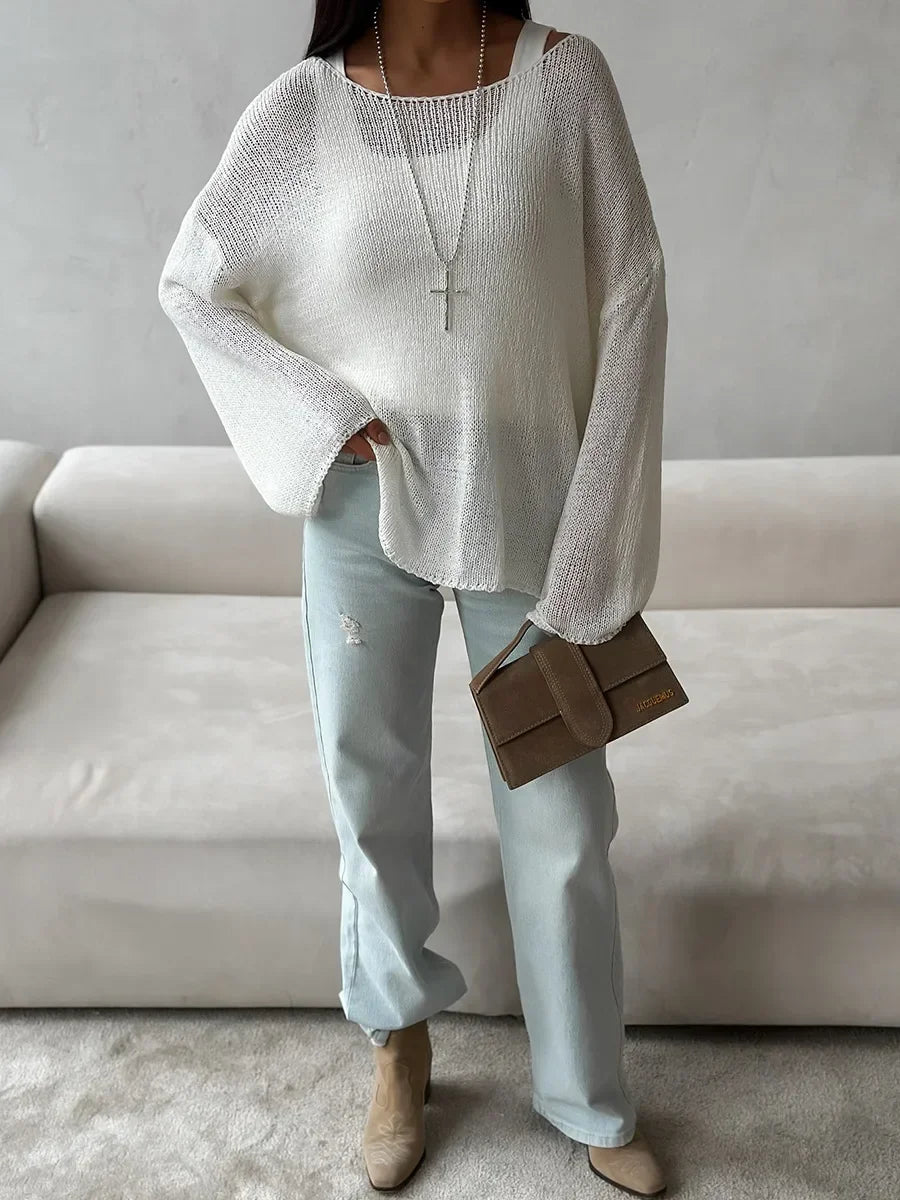 Suéter de Tricot Vazado Algodão e Acrílico Lenogue