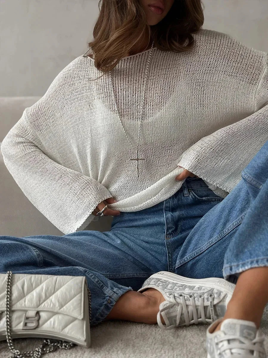 Suéter de Tricot Vazado Algodão e Acrílico Lenogue