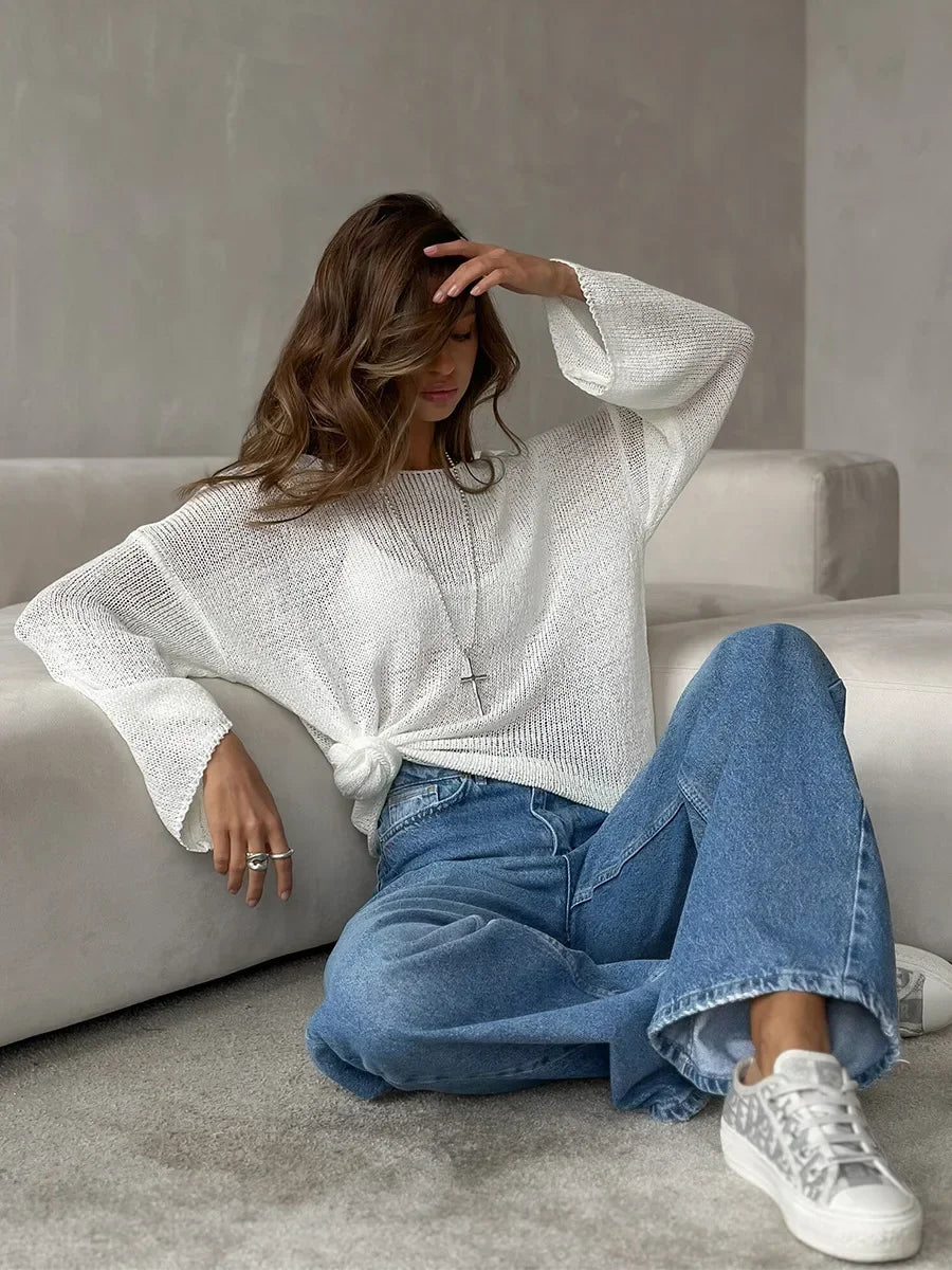 Suéter de Tricot Vazado Algodão e Acrílico Lenogue