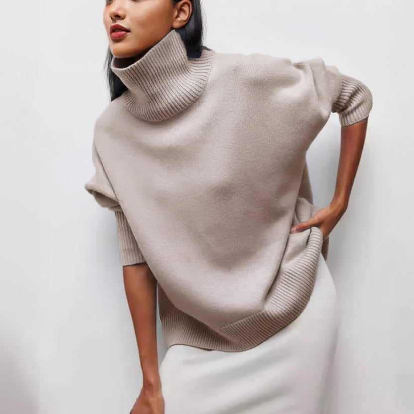 Suéter Tricot Gola Alta Peluciado Slim Manga Longa Lenogue Bege / m