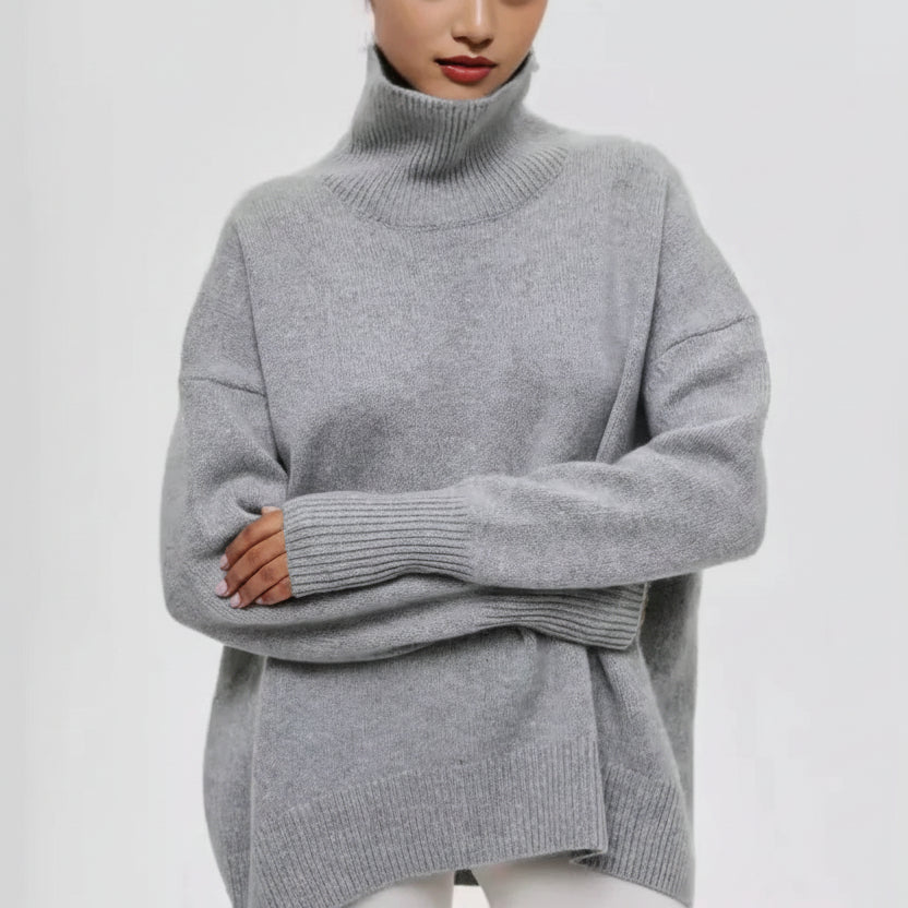 Suéter Tricot Gola Alta Peluciado Slim Manga Longa Lenogue Cinza / m