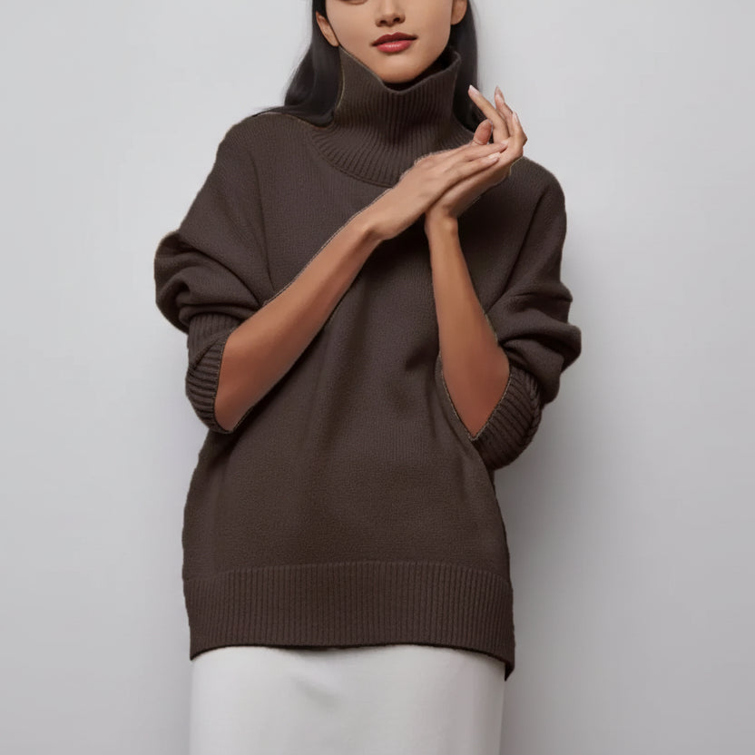 Suéter Tricot Gola Alta Peluciado Slim Manga Longa Lenogue Marrom / m