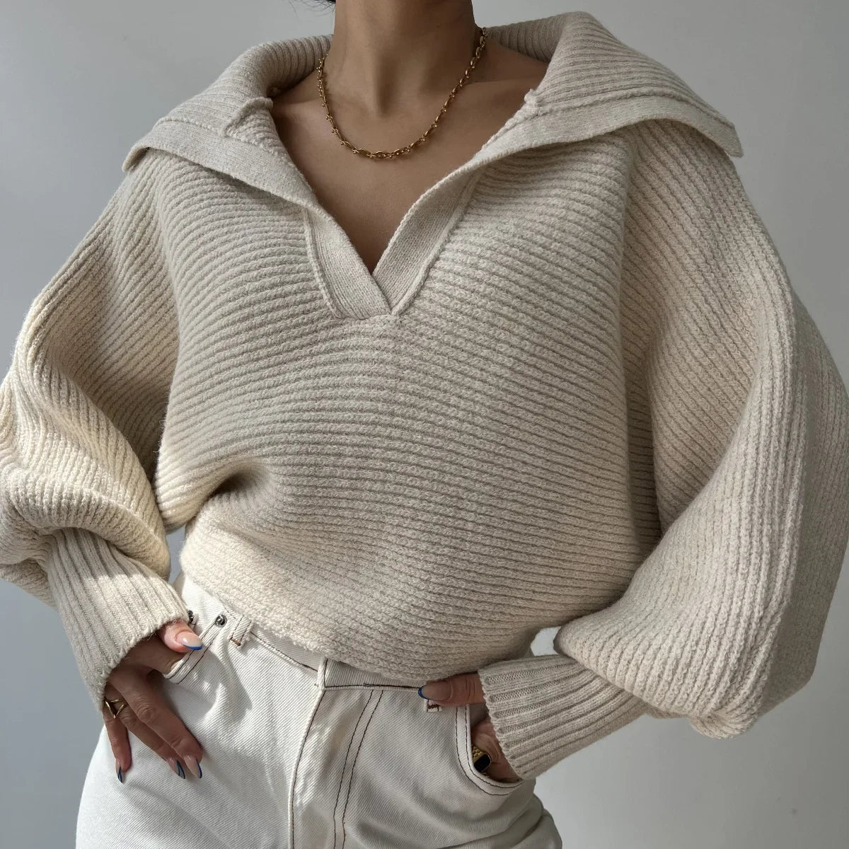 Suéter Tricot Gola Polo Decote v Patchwork Manga Longa Lenogue