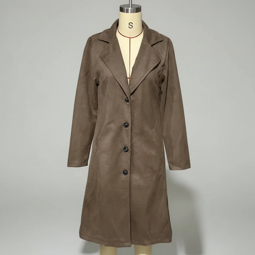 Trench Coat Gola Lapela Botonê Simples Modelagem Ampla Lenogue