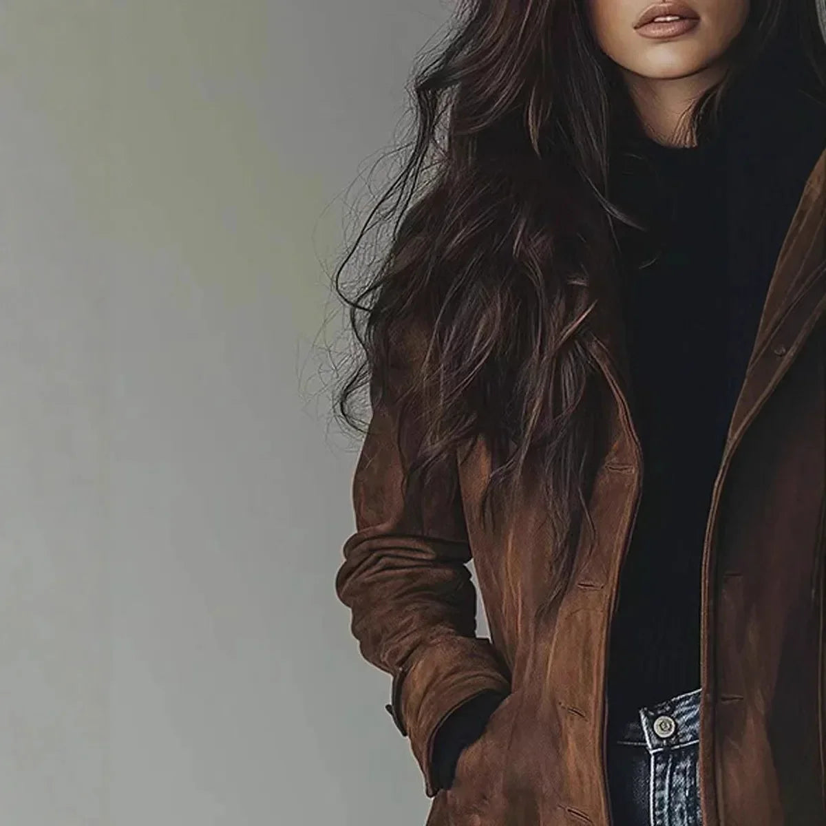 Trench Coat Gola Lapela Botonê Simples Modelagem Ampla Lenogue