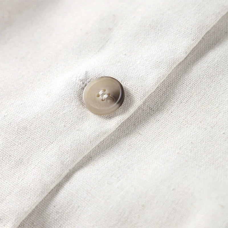 Vestido Curto de Linho sem Mangas Abotoado Lenogue