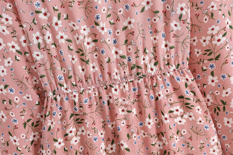 Vestido de Chiffon Estampa Floral Evasê Lenogue