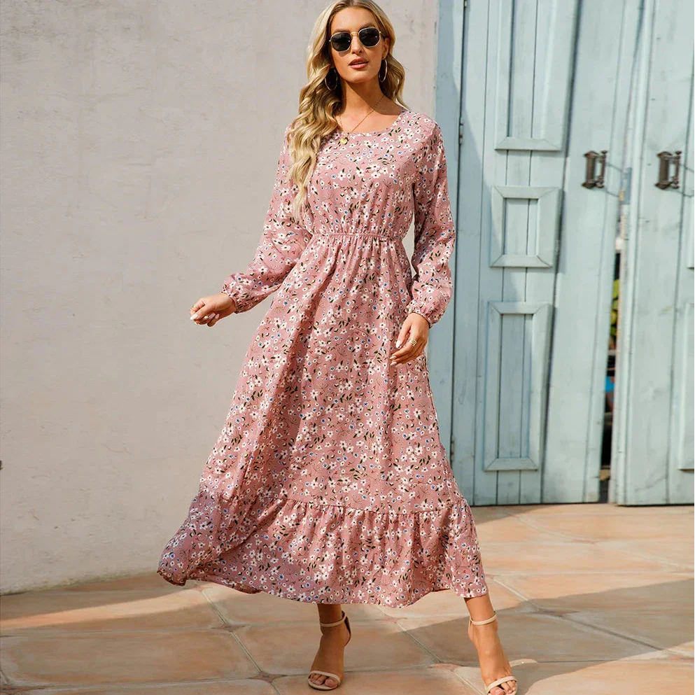 Vestido de Chiffon Estampa Floral Evasê Lenogue Rosa / p