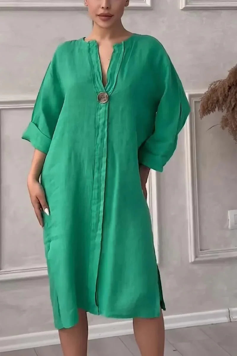 Vestido de Malha com Fendas Laterais Gola v Lenogue Verde / p