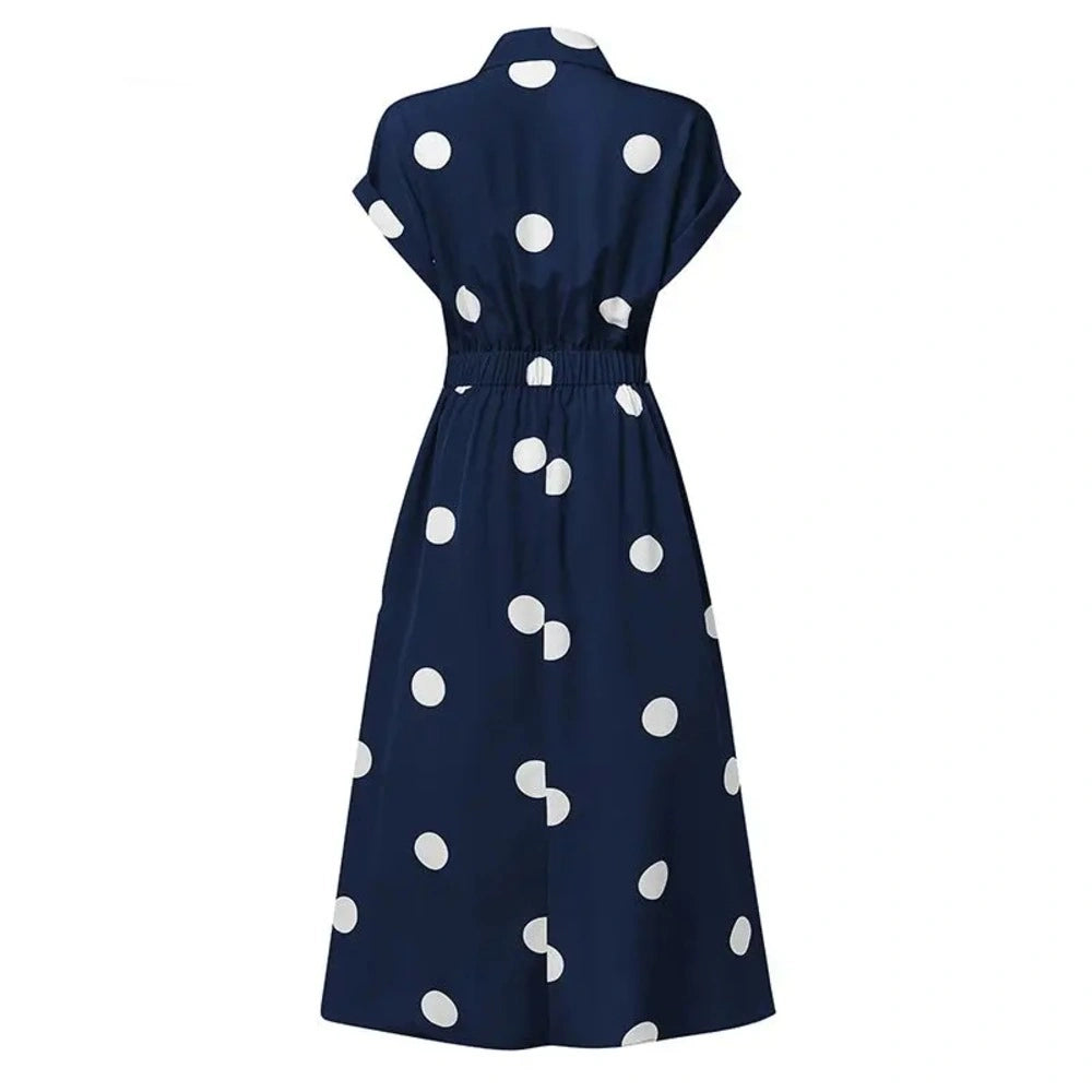 Vestido de Bolinhas e Gola de Lapela Luxe Lenogue