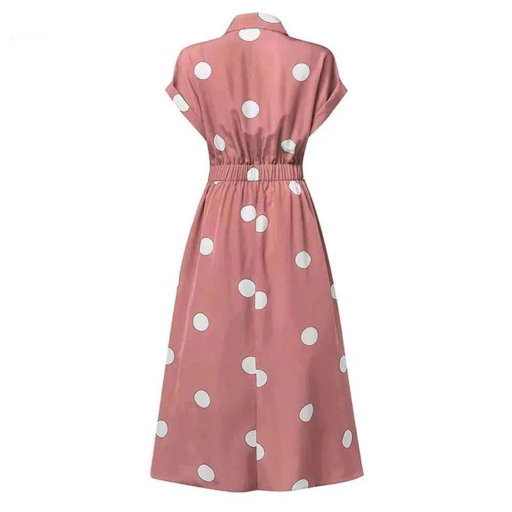 Vestido de Bolinhas e Gola de Lapela Luxe Lenogue