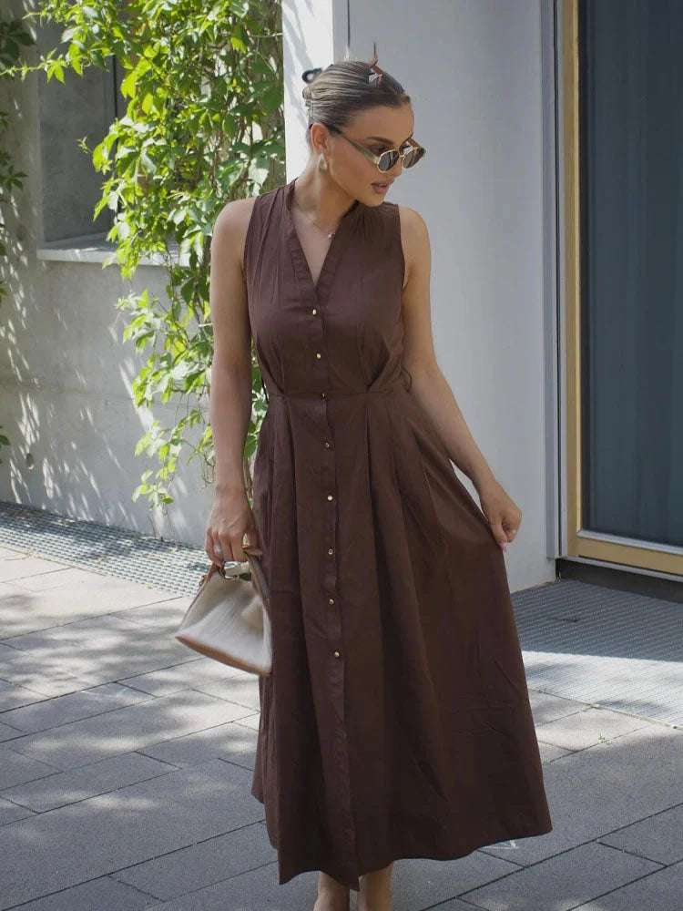 Vestido Evasê com Cinto e Botões para Eventos Casuais Lenogue