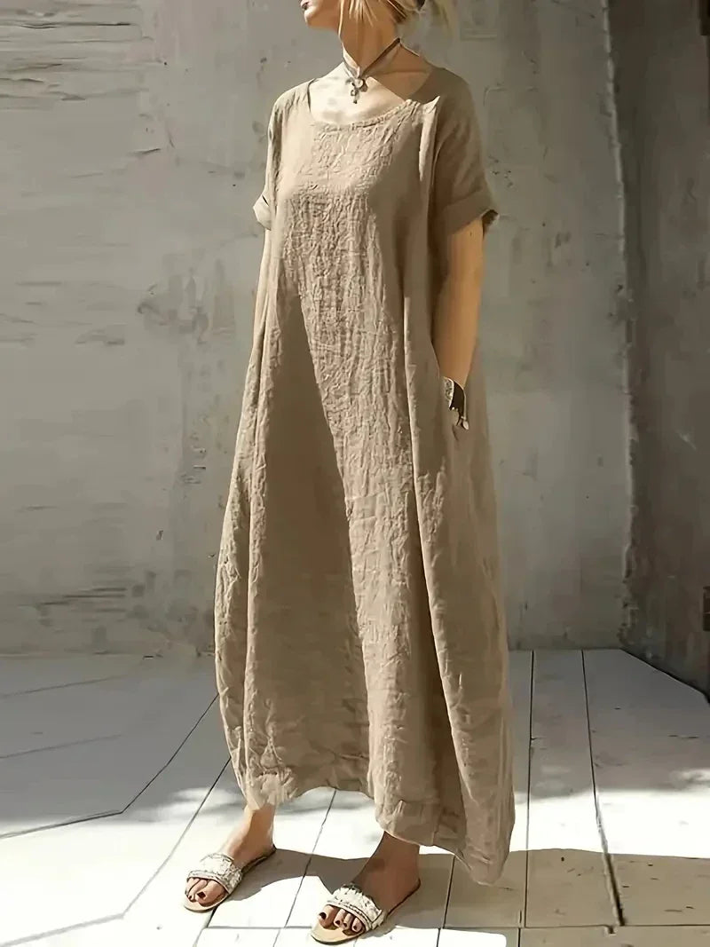 Vestido Longo Casual de Malha com Elastano Lenogue Bege / p