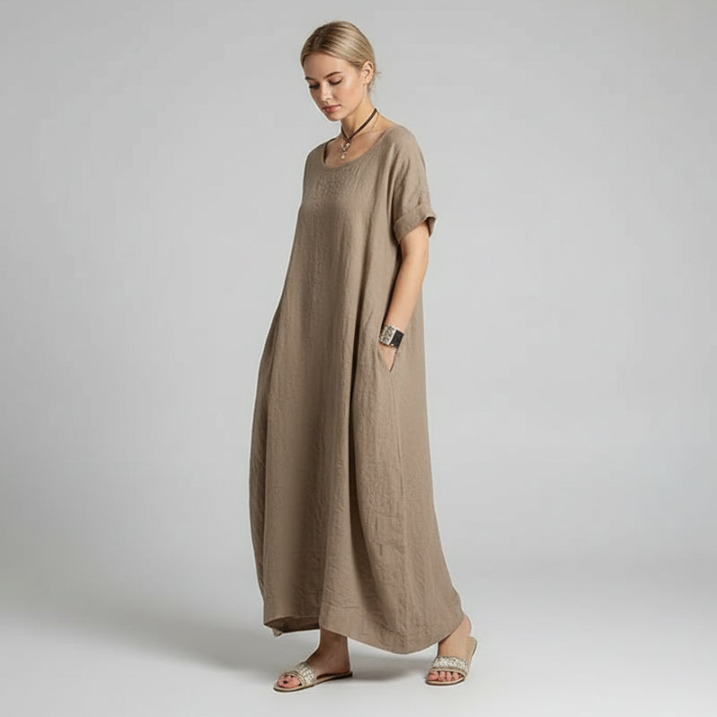 Vestido Longo Casual de Malha com Elastano Lenogue Bege / p