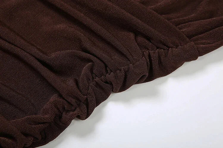 Vestido Longo Gola Redonda com Pregas Manga Longa Lenogue