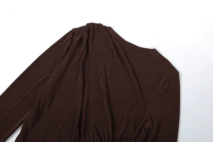 Vestido Longo Gola Redonda com Pregas Manga Longa Lenogue