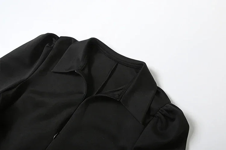 Vestido Longo Tubinho Gola Lapela Ombreiras com Zíper e Fenda Lenogue